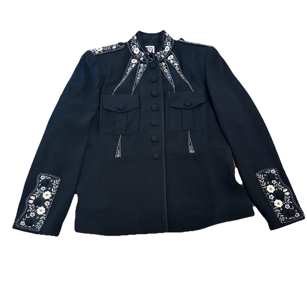 Vintage Zelda Black Floral Embellished Beaded Blazer Jacket Size 14